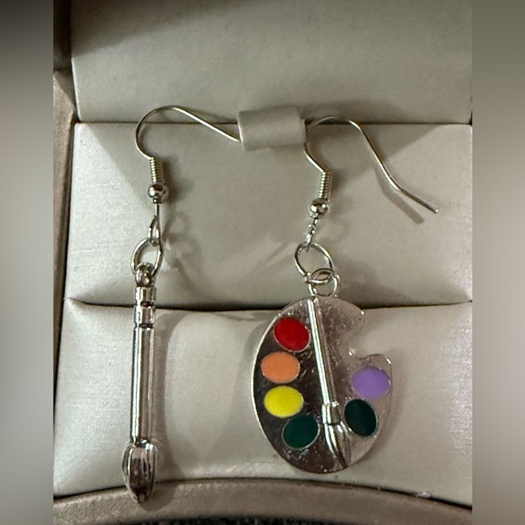 Artist Palette and Brush Earrings - Picture 1 of 1